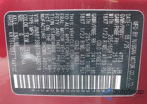 2025 Nissan Rogue Sv Intelligent Awd from USA, damaged, VIN JN8BT3BB5SW429218